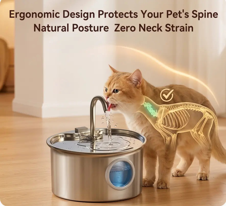 3.2L Stainless Steel Pet Water Fountain - Whisper-Quiet 25dB Automatic Cat Water Dispenser with 4-Stage Filtration and Water Level Indicator for Indoor Use
