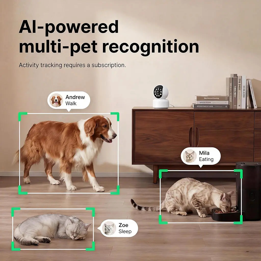 Hawkray Smart Pet Monitor for Multi-Pet Homes | 360° Coverage | 3MP 2K HD Resolution | AI Pet Recognition | Two-Way Audio and Home Security Features