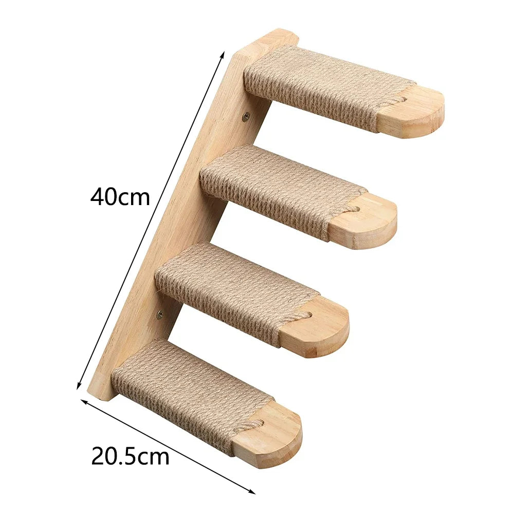 Cat Wall Climbing Shelf and Ladder with Scratching Post and Hiding House - Pet Furniture Tree Tower Accessories