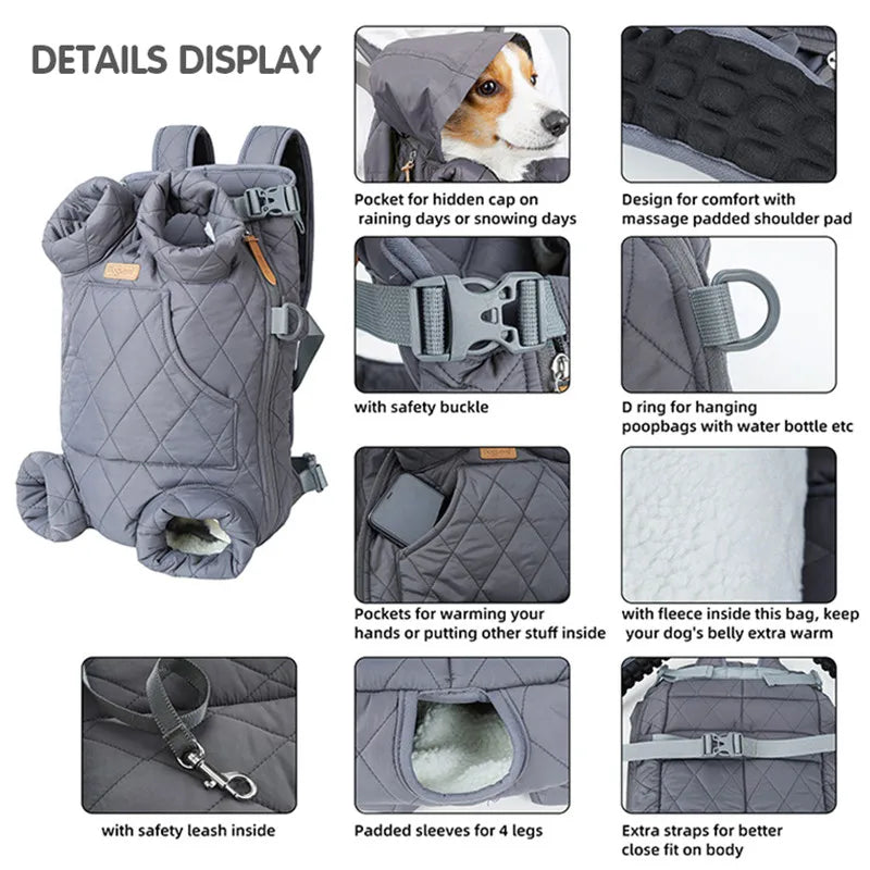 Winter Pet Backpack Carrier for Small Dogs and Cats - Insulated, Hands-Free, Windproof Travel Bag