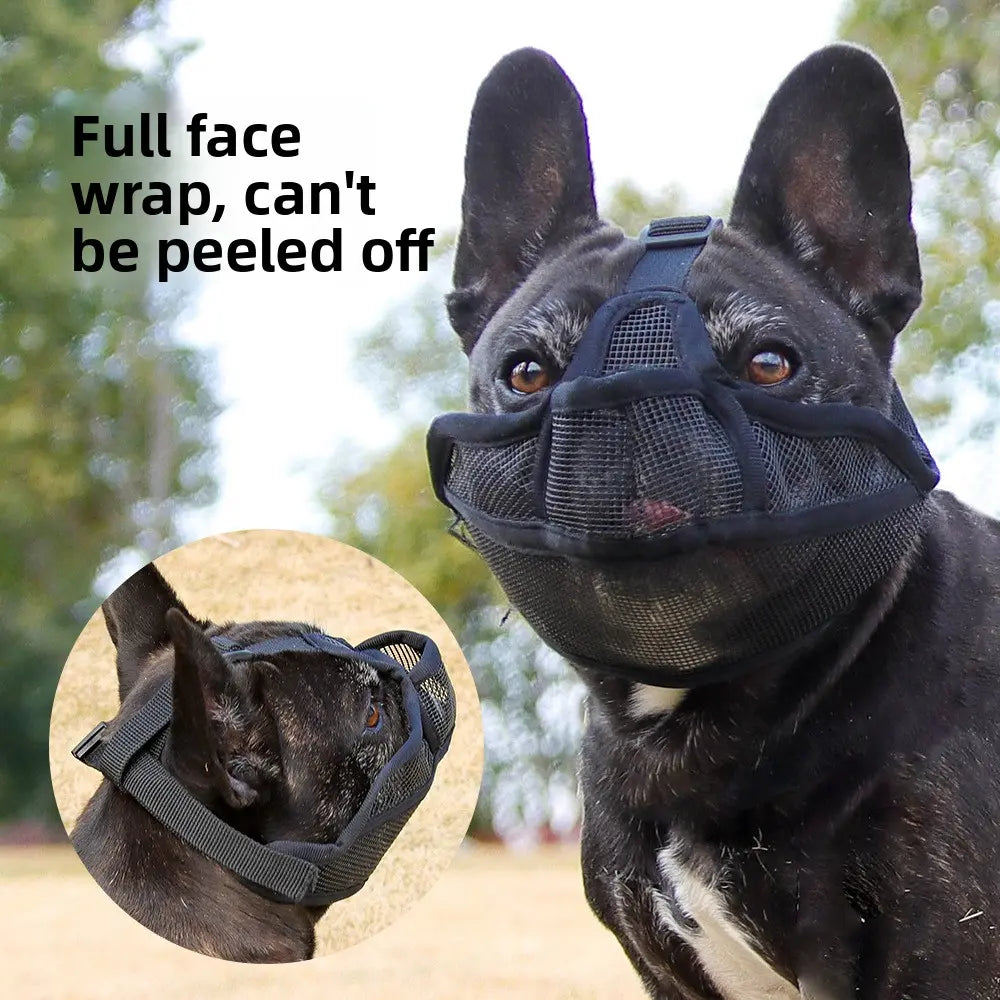 Dog Muzzle, Breathable Pitbull Muzzle, Adjustable Secure Fit, Prevents Biting & Accidental Eating, Perfect for French Bulldogs, American Bullies & Short-Snouted Breeds, Durable Mesh Dog Mouth Cover for Training, Walking & Grooming, Anti-Chew Dog Snout Gua
