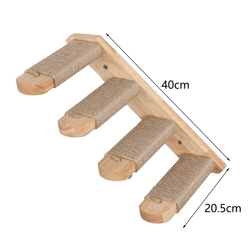 Cat Wall Climbing Shelf and Ladder with Scratching Post and Hiding House - Pet Furniture Tree Tower Accessories
