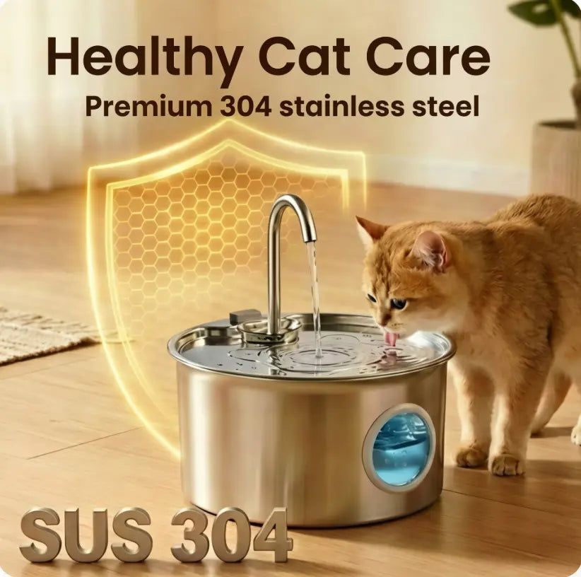 3.2L Stainless Steel Pet Water Fountain - Whisper-Quiet 25dB Automatic Cat Water Dispenser with 4-Stage Filtration and Water Level Indicator for Indoor Use