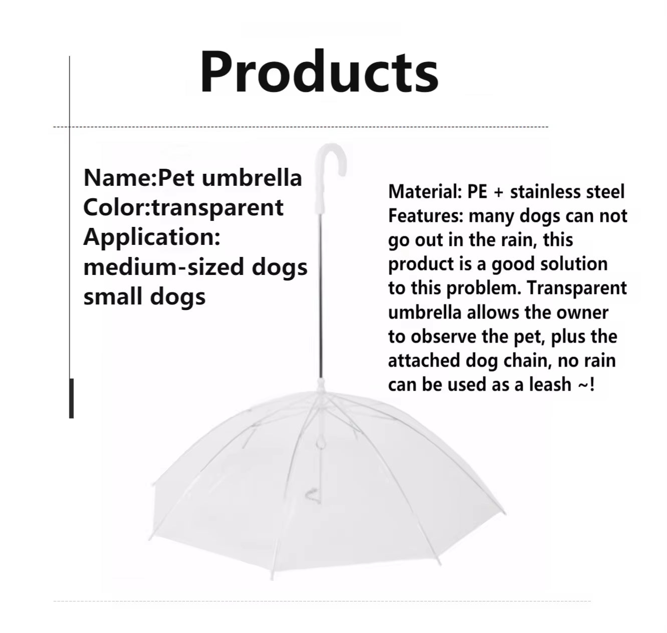 2022 Adjustable Rainproof and Snowproof Umbrella Leash for Small Dogs