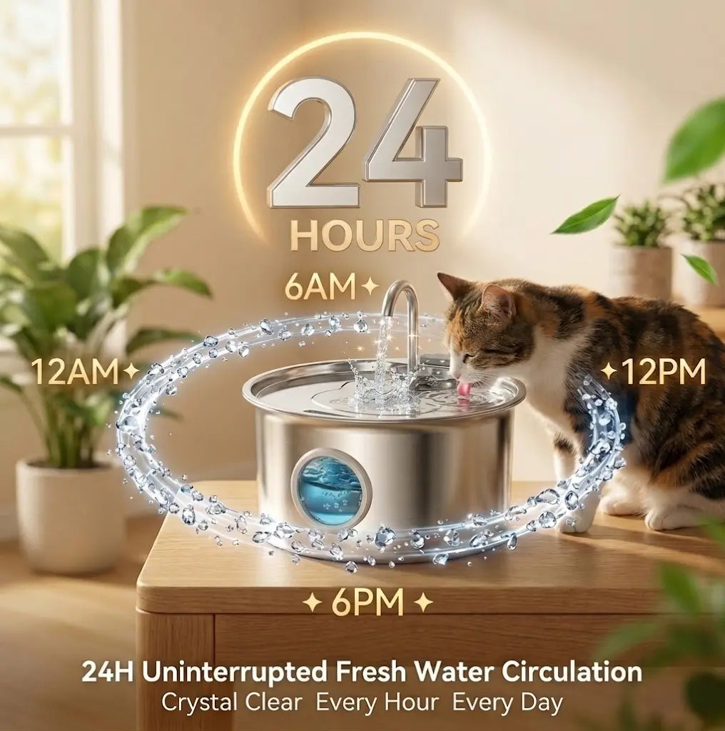 3.2L Stainless Steel Pet Water Fountain - Whisper-Quiet 25dB Automatic Cat Water Dispenser with 4-Stage Filtration and Water Level Indicator for Indoor Use